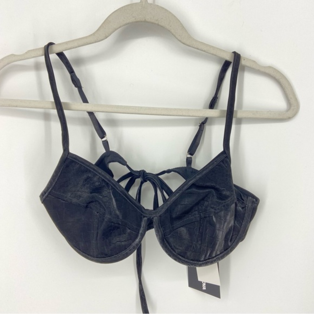 fashion nova‎ next level faux leather croc bra top Sz S black